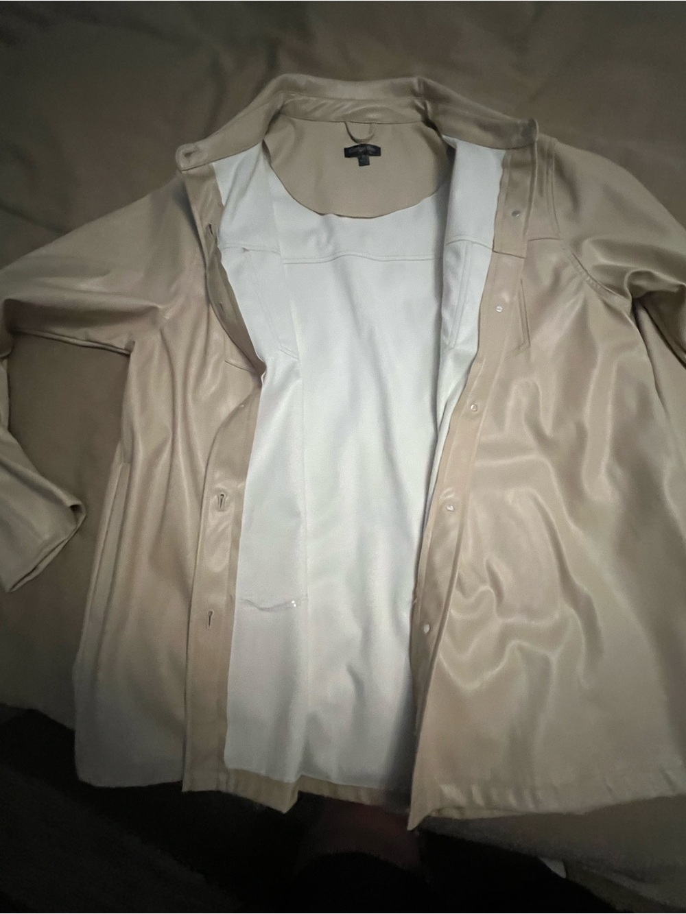 Cream Faux Leather Button Front Shirt Jacket - Picture 10 of 10